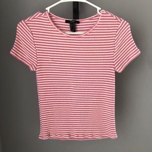 Pink and White Striped Crop Top